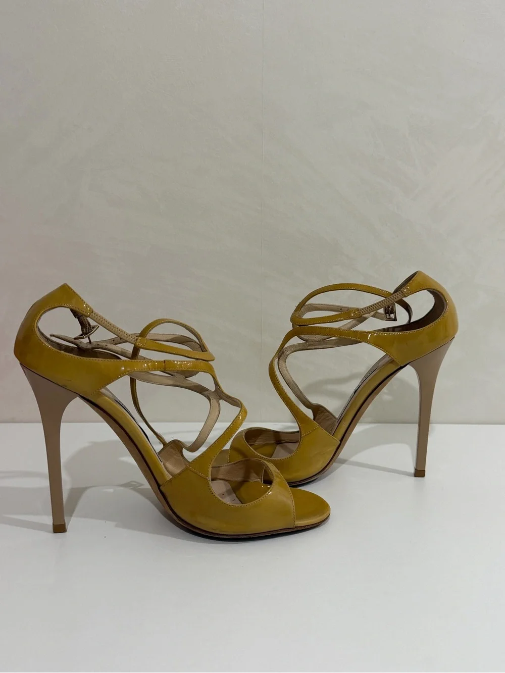 Jimmy Choo Yellow Strappy Patent Leather Heels